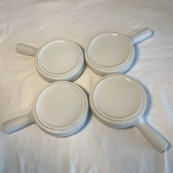 4 pc Escargot Snail Dishes 6 Hole White Porcelain with Handle 7 3/4 in - Picture 7 of 8